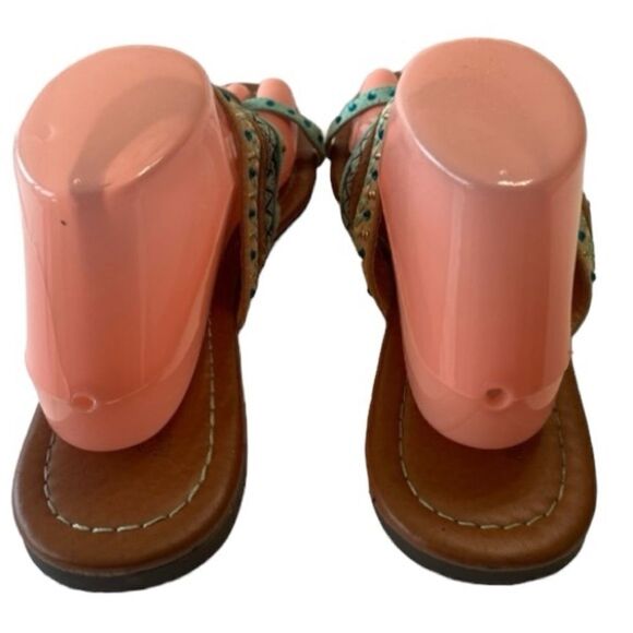 Aloha Island Sz 10M Turquoise Blue Brown Embellished Thong Sandals Slides Shoes - Picture 5 of 8